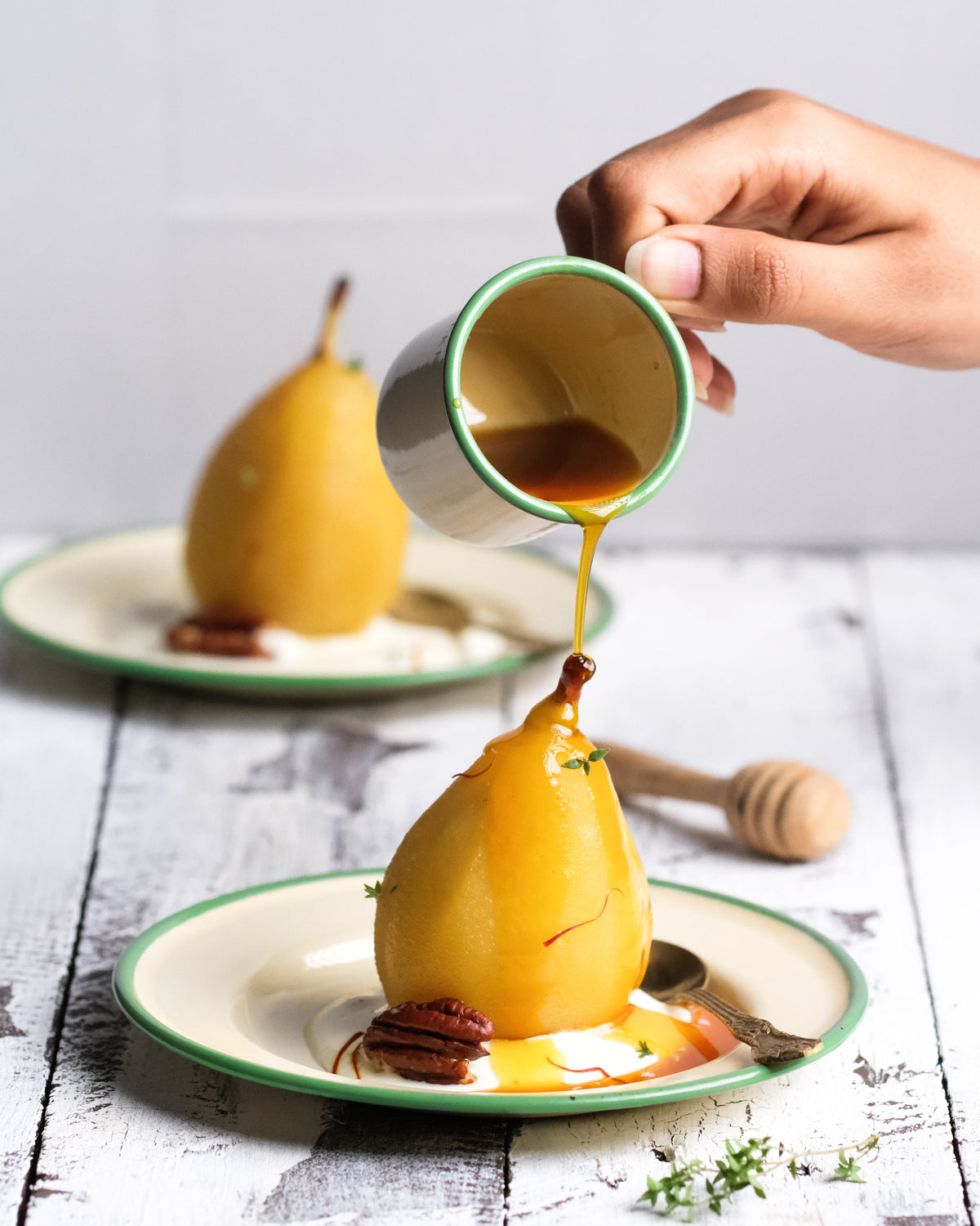 Poached Pears in Saffron-Honey Elixir
